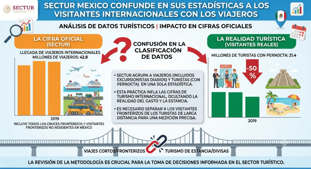 SECTUR MÉXICO CONFUNDE EN SUS ESTADÍSTICAS A LOS VISITANTES INTERNACIONALES CON LOS VIAJEROS